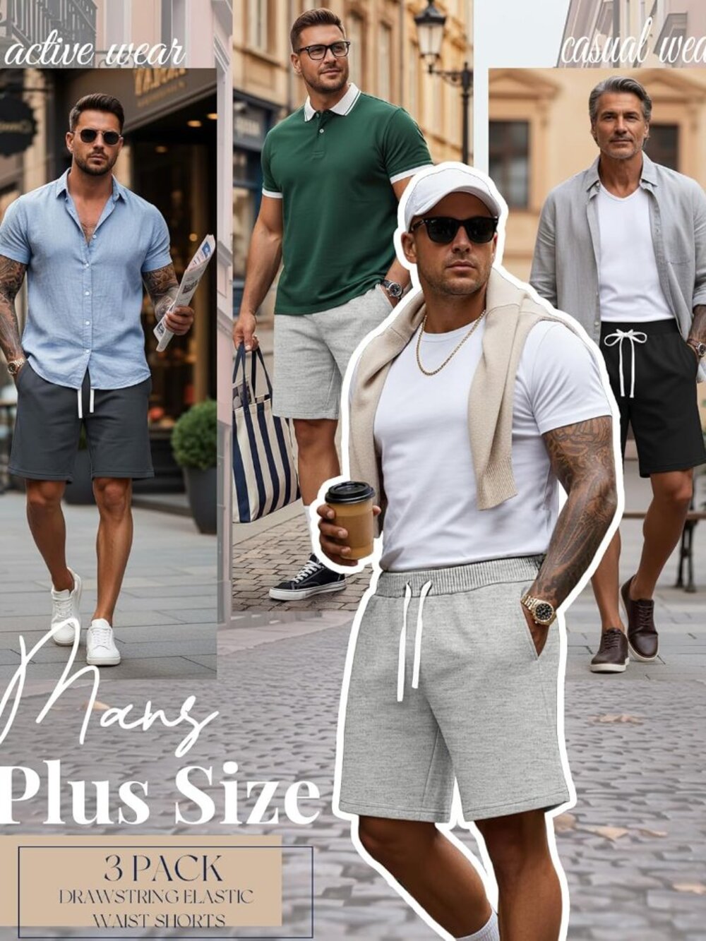 3 Pack Big and Tall Men's Sweat Shorts 9'' Plus Size Bermuda Drawstring Elastic - Picture 5 of 5